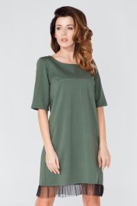 Green Seam Shirt Dress With Sheer Trim