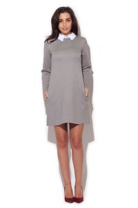 Grey Flecked shift dress with contrast collars