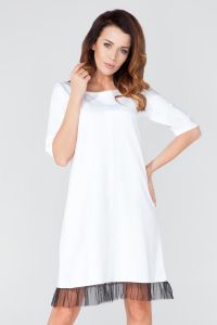 White Seam Shirt Dress With Sheer Trim