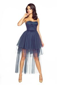 Blue Bandeau Prom Lace Dress