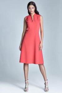 Coral pleated shoulder seam dress