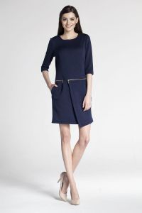 Dark blue seam dress with zipper trimmed waist