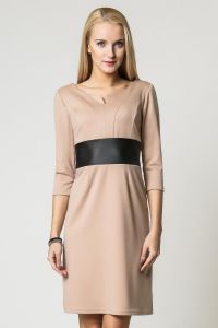 Beige seam dress with contrast waist panel