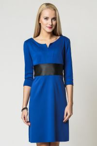 Blue seam dress with contrast waist panel