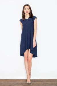 Dark blue asymmetrical dress with back seam zipper