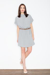 Grey collared shirt dress with leather belt