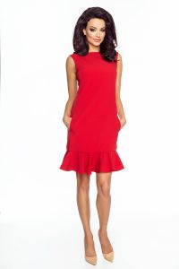 Red Drop waist dress with bateau neckline