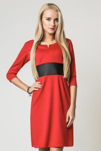 Red seam dress with contrast waist panel