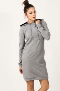 Light Grey Hooded Dress with Long Sleeves