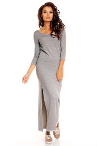 Light Grey Maxi Slit Dress with Pussy Bow Back