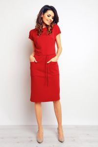 Red casual midi dress with self tie belt