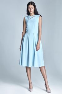 Blue pleated dress with cut out neckline