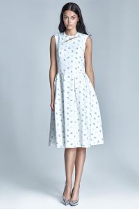 Off white floral pleated dress with cut out neckline