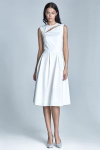Off white pleated dress with cut out neckline