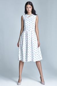 Off white&pink floral pleated dress with cut out neckline