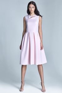 Pink pleated dress with cut out neckline