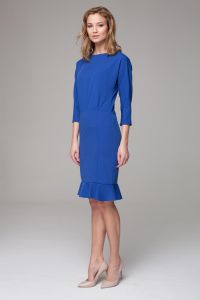 Sophisticated blue midi dress with bateau neckline