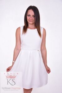 Sukienka z kokardką na pasku biały