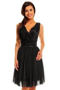 Black crossover lace bodice dress