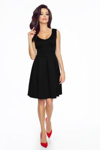 Black sleeveless dress with pleated skirt