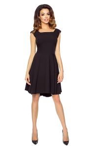 Black square neckline flared dress with back bow