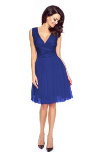 Blue crossover lace bodice dress