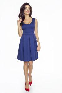 Dark blue sleeveless dress with pleated skirt