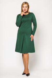 Green seam midi length plus size dress with long sleeves