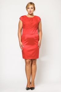 Red floral lace bodice dress plus size