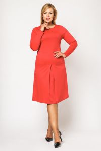 Red seam midi length plus size dress with long sleeves