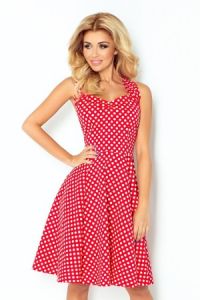 30-19 Rockabilly pin up sukienka - czerwona w białe MAŁE GĘSTE kropki - Z GUZIKAMI