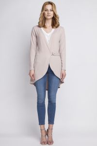Beige crossover long cardigan with buckle fastening