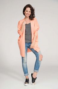 Apricot front open sweater with batwing sleeves