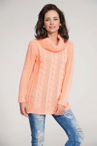 Apricot turtle neck sweater with pattern knit