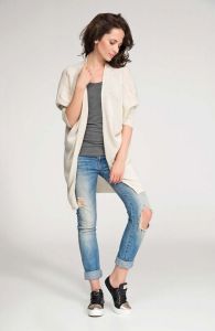 Beige front open sweater with batwing sleeves