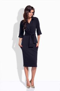 Black midi length dress with collars