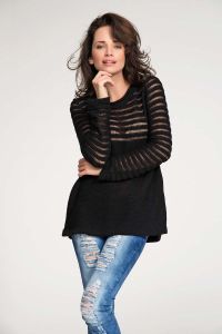 Black pull over sweater with lace knit