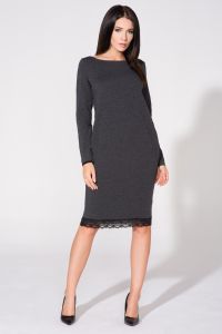 Dark grey tunic dress with contrast lace trim