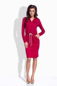 Maroon casual dress with self tie waist belt