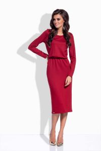 Maroon round neckline dress with elasticized waist